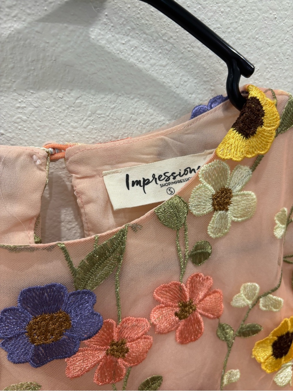 Impressions Peach Sheer Floral Embroidered Tunic with Multicolor Flowers - Picture 2 of 3